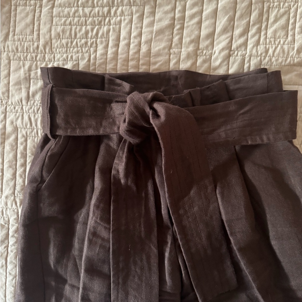Chocolate Brown High-Waisted Paper Bag Trousers